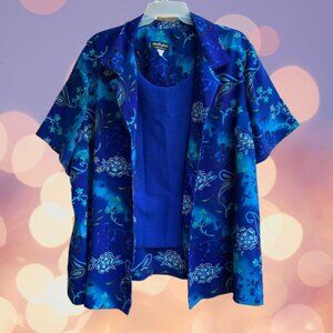 Chad's Place Women's Button Up Top Blouse with Attached Tank Blue Size 34W